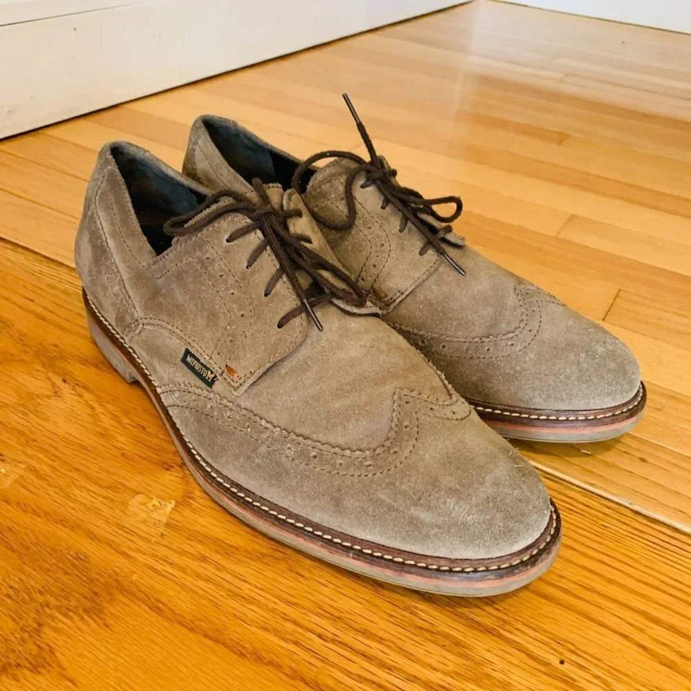 COOPER BEIGE MEN'S SHOES SIZE US 11.5 M SUEDE PLAIN TOE LACE UP MEPHISTO